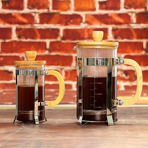 Miniatura 8 de Sivaphe Cafeteratetera de prensa francesa de 34 onzas con tapa de bambú y mano de acero inoxidable de alto vidrio de borosilicato de 33.8 fl oz