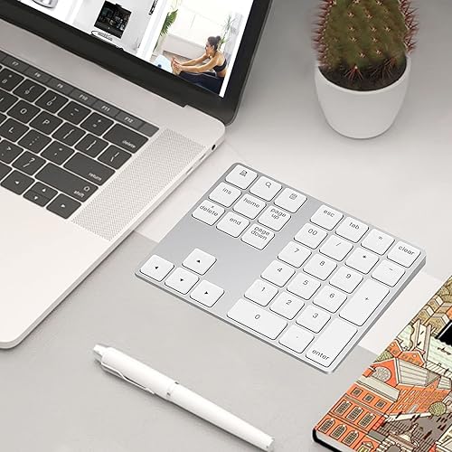 Miniatura 2 de Lekvey Teclado numérico inalámbrico recargable de aluminio, teclado numérico delgado de 34 teclas, teclado externo Numpad entrada de datos para