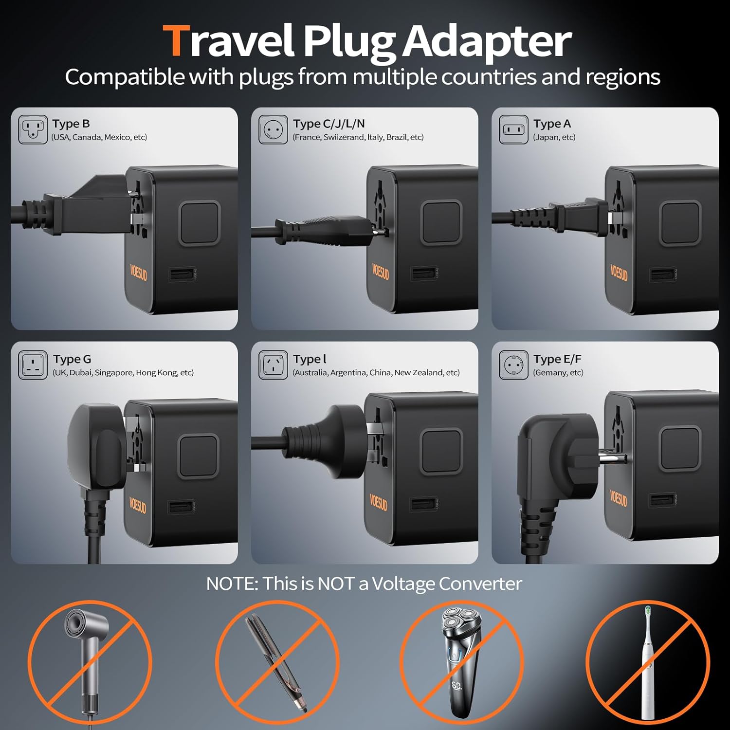 Universal Travel Adapter,Travel Plug Adapter for US/EU/UK/AU and Over 200 Countries Worldwide,European Travel Plug Adapter International Plug Adapter with 3 USB-C 45W PD Fast Charging&2 USB-A Adaptor