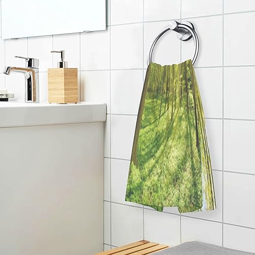 Miniatura 6 de Kigai 2 toallas de mano hermosas de paisaje de bosque verde para decoración de baño toallas de invitados de algodón puro para baño spa gimnasio 16 x