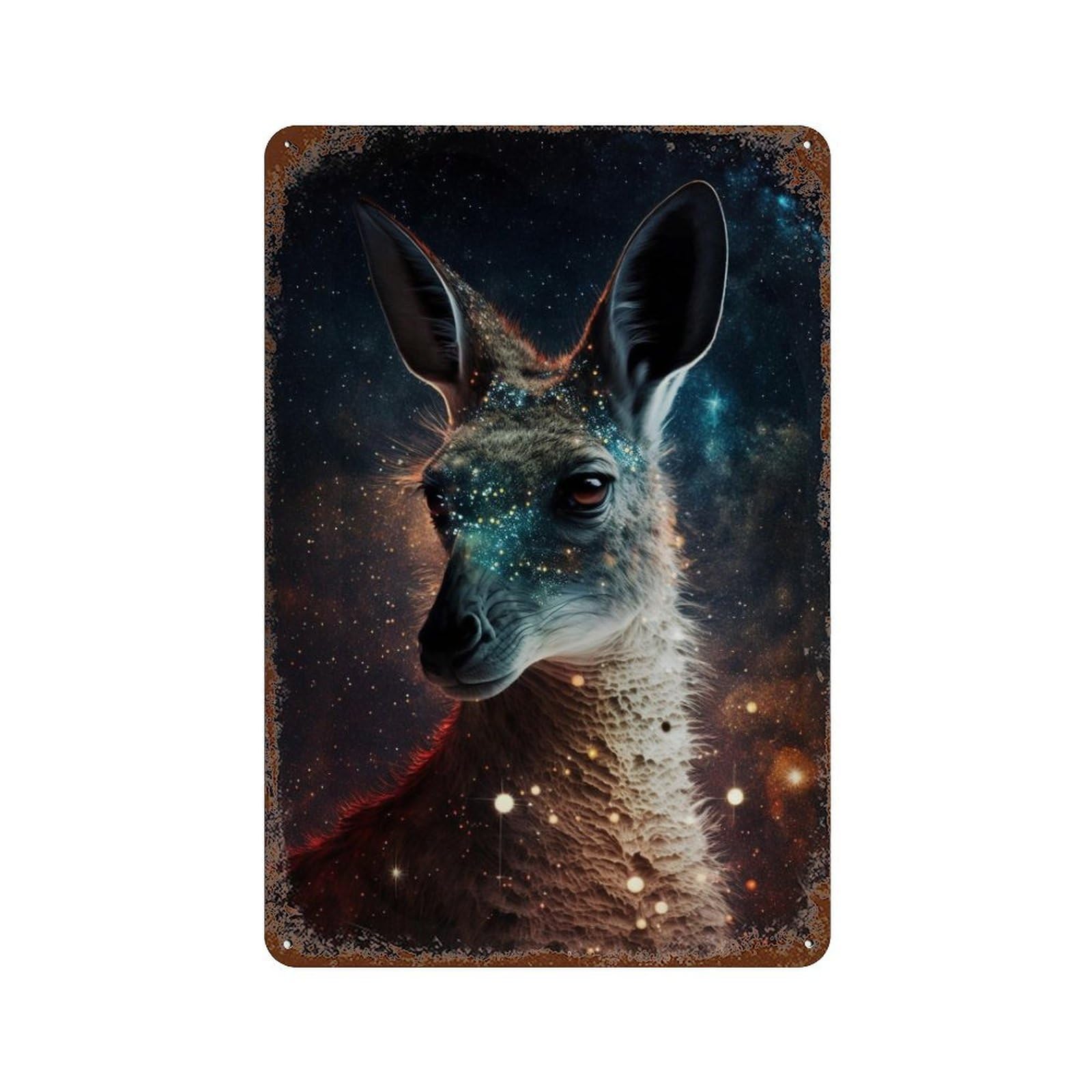 Vintage Rust Metal Sign Kangaroo in Space-8 11.8"x7.9", Old School Wall Decor for Office, Studio And Wall Decor