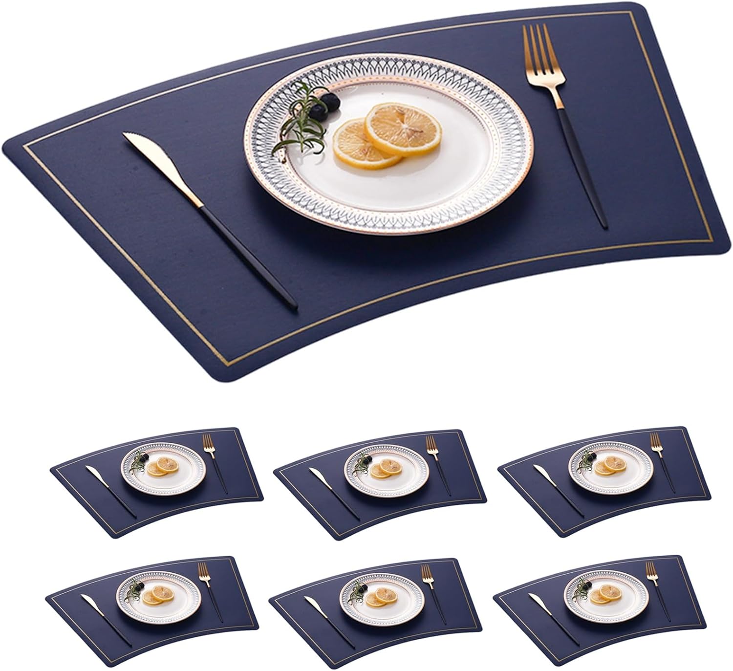 Wedge Placemats for Round Tables, Faux Leather Wedge Placemats for Round Table, Washable Wipeable Waterproof PU Table Place Mats Set of 4/6, Easy to Clean(Gold,4PCS_51*29CM)