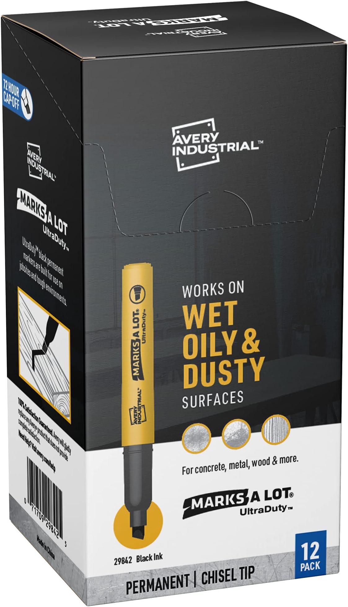 Avery Marks A Lot UltraDuty Chisel Tip Permanent Markers, Water Resistant Ink, For Jobsites and Tough Environments, 12 Black Markers (29842)