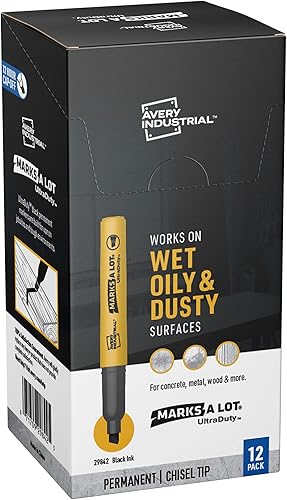 Avery UltraDuty Marks A Lot Marcadores permanentes, punta de cincel, resistente al agua, tinta de grado industrial, 12 marcadores negros (29842)