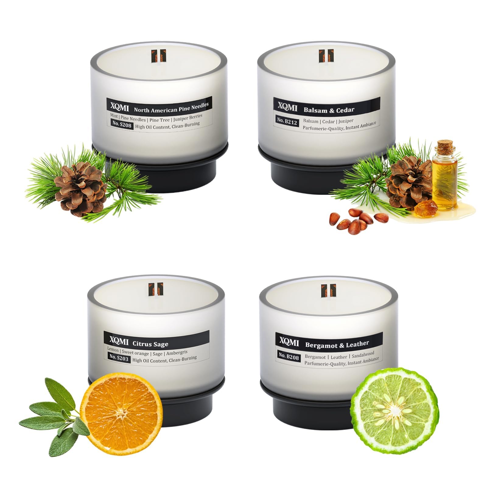 Candele profumate per la casa, profumate per aromaterapia, set regalo per donne e uomini, cera di soia, durata 35 ore, balsamo e cedro, bergamotto e pelle