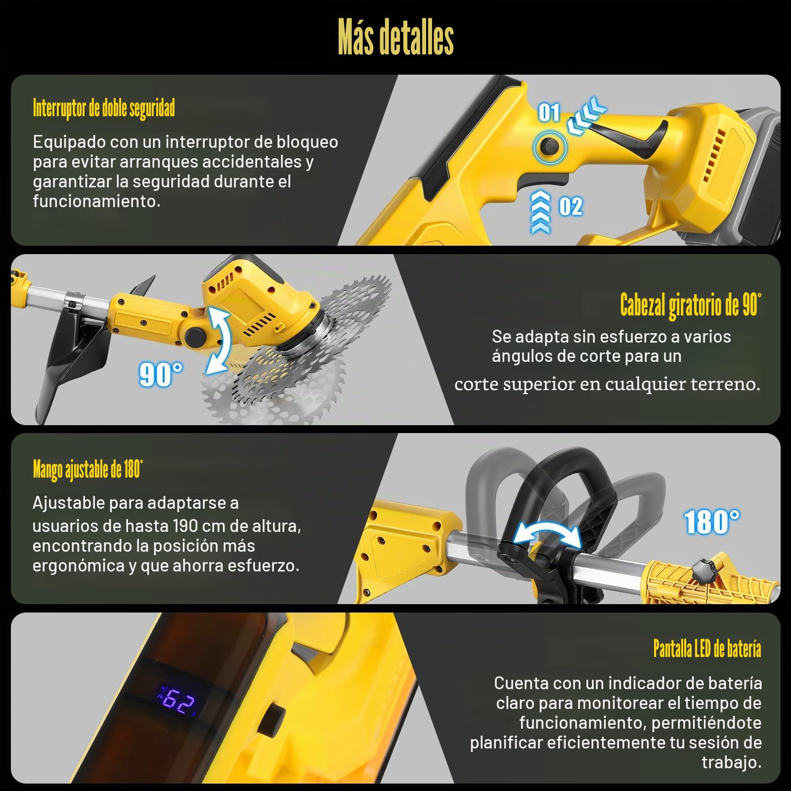 Desbrozadora a Batería para Dewalt 20 V, Cortabordes Eléctrico con Cepillo de Malas Hierbas, Mango telescópico(Ancho de Corte de 24 cm, 9000 R/min) para podar césped de jardín (sin batería)
