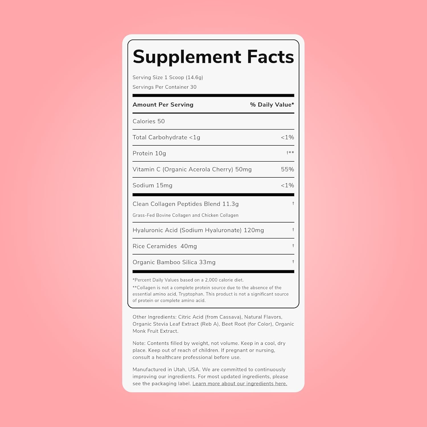 Clean Simple Eats Collagen Powder + Beauty Blend, Strawberry Colada, Hydrolyzed Collagen Peptides from Grass Fed Bovine & Chicken, Hyaluronic Acid for Hair, Skin, Nail & Joint Support, 30 Servings