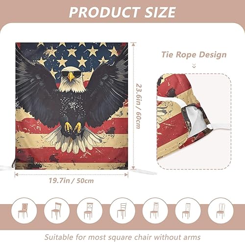Miniatura 3 de Juego de 6 fundas decorativas para sillas de comedor del 4 de julio, diseño de pájaro negro, para ceremonia, lavable, protector para sillas de