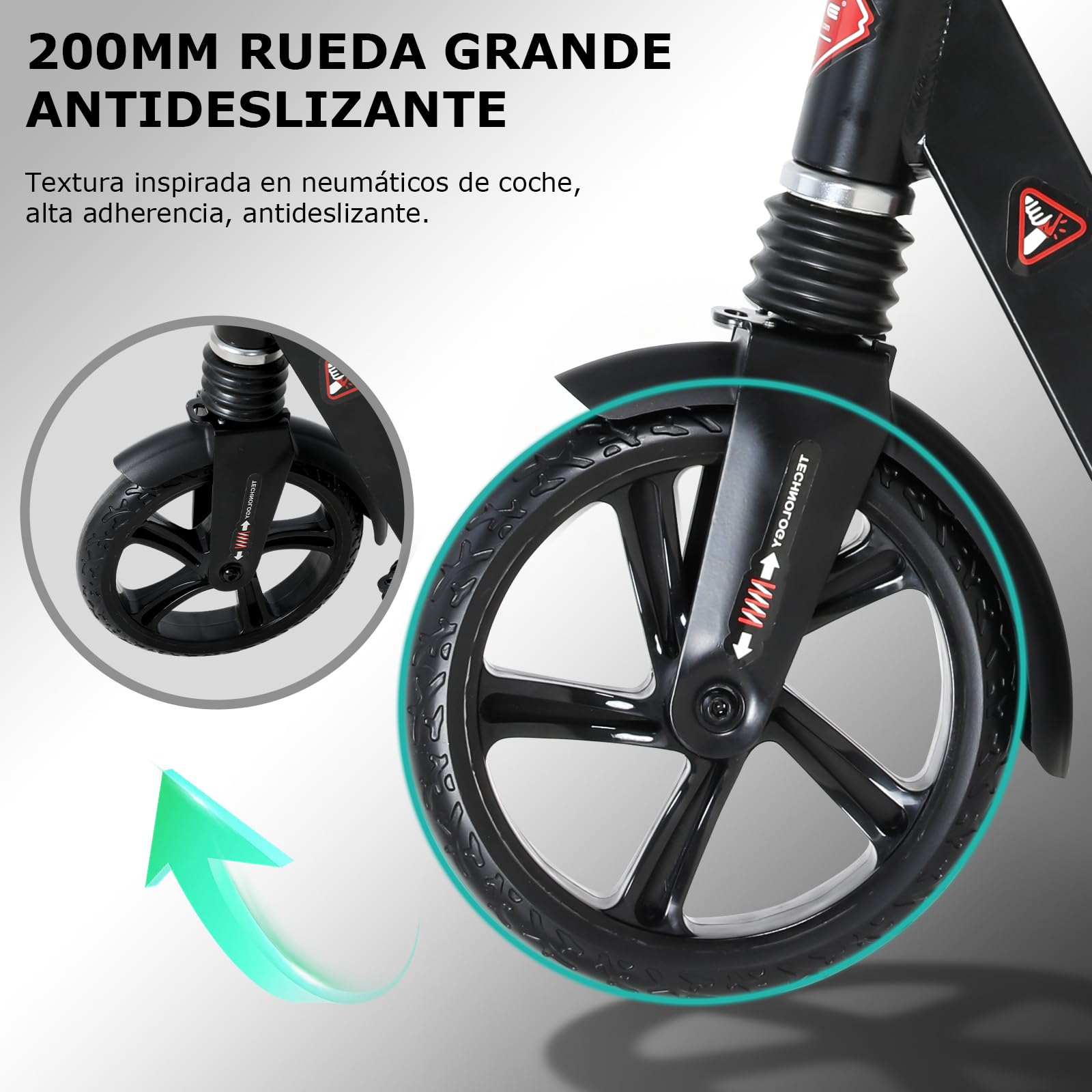 ISE Patinete Scooter Plegable Adulto Niño Manillar Ajustable 93-107cm Ruedas 200mm Freno de Mano Máx 100kg