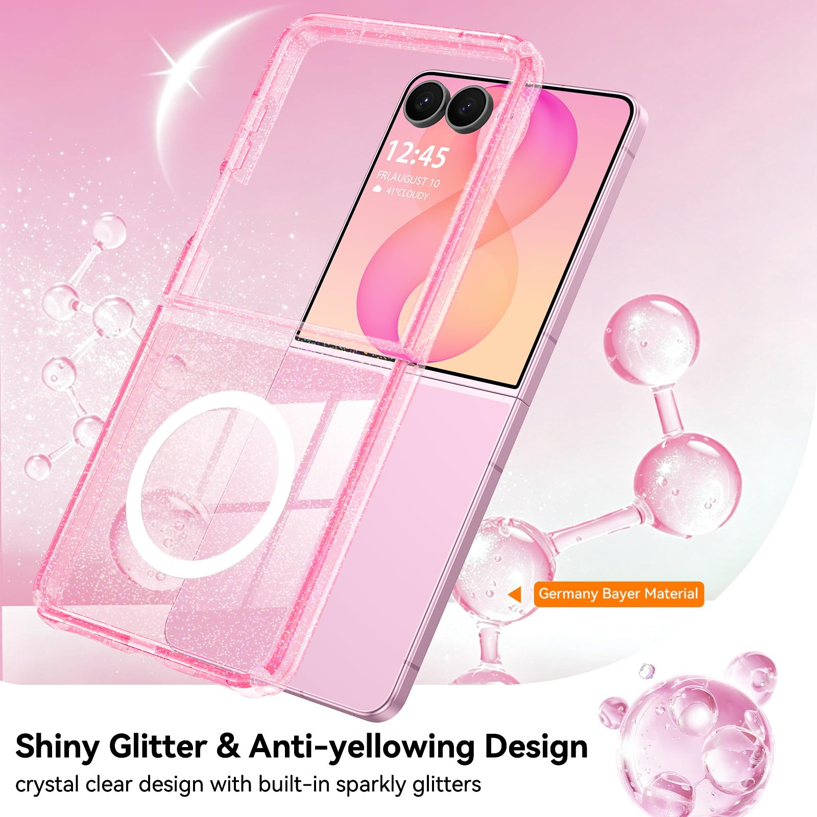 BENTOBEN Custodia magnetica per Samsung Galaxy Z Flip 8, custodia per telefono Flip8 [compatibile con MagSafe], antiurto, scintillante, per donne e ragazze, cover per Z Flip 8 da 6,9 pollici, rosa