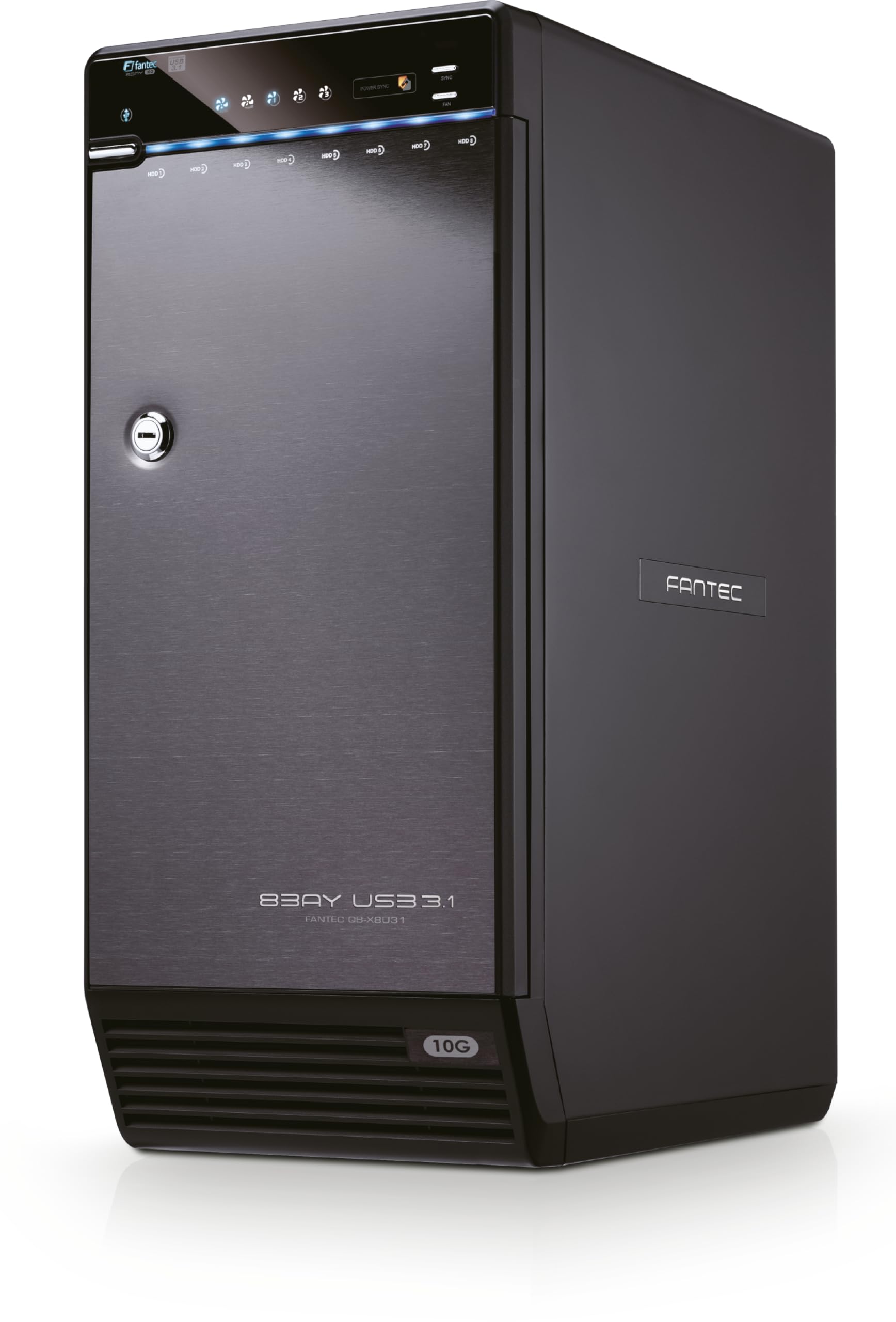FANTEC QB-X8U31 8fach USB3.2 Gen2 Festplattengehäuse für 8X SATA 3,5/2,5 Zoll HDDs oder SSDs, Transferraten bis 10Gbit/sec, Lüfter Auomatik, Metallgehäuse schwarz