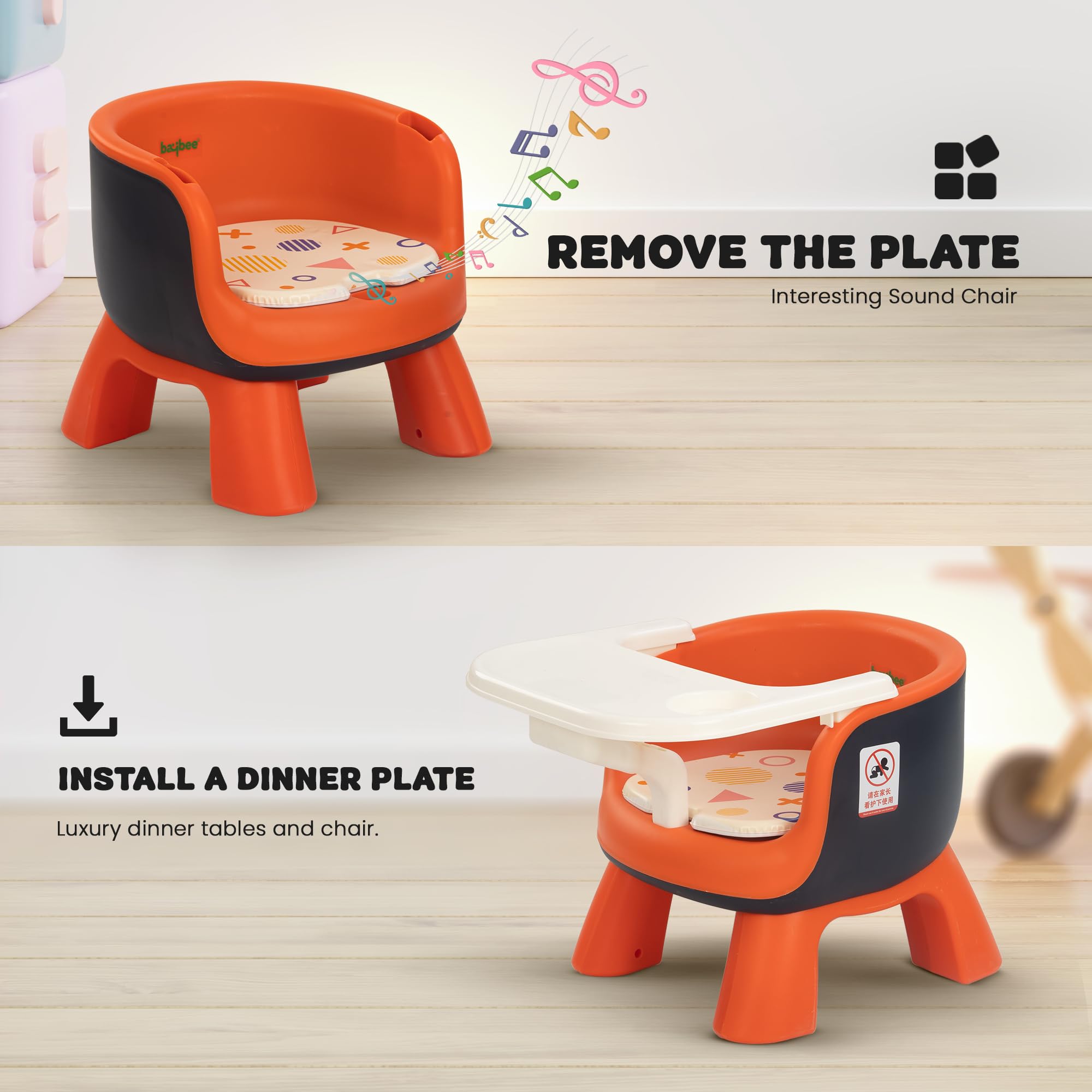 Baybee Creto Baby Feeding Chair for Babies | Portable Kids Sitting Chair with Removable Cushion Pad & Food Tray | Booster Seat for Baby | Infant Feeding Chairs 6 Months to 3 Years (Orange) - Image 3 thumbnail