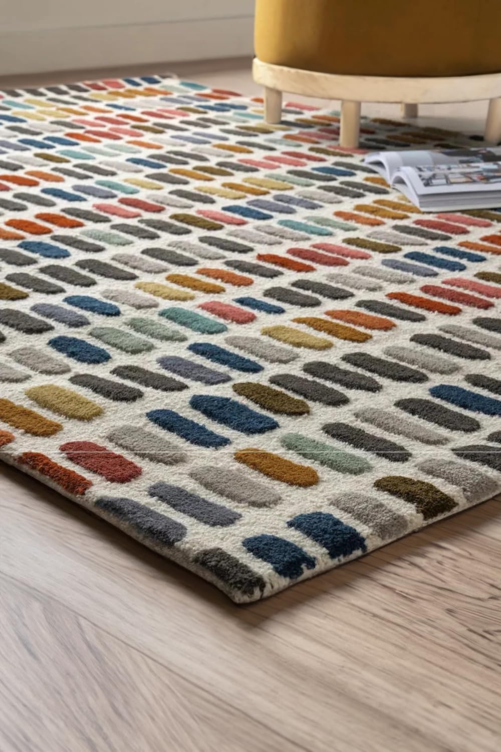 Handmade Wool Area Rug with Capsule Design – Non-Slip Natural Cotton Backing – Anti-Skid Carpet for Living Room and Bedroom (Multi A, 2.6' x 8')