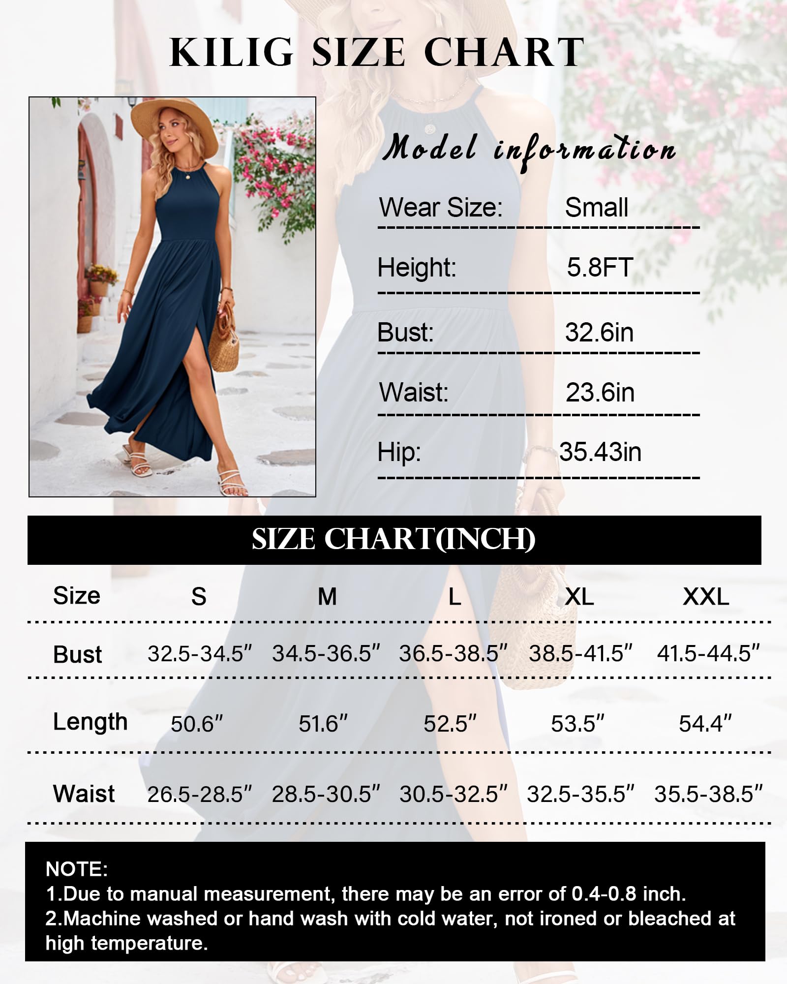 KILIG Damen Sommerkleid Neckholder Schlitz Maxikleid Partykleid