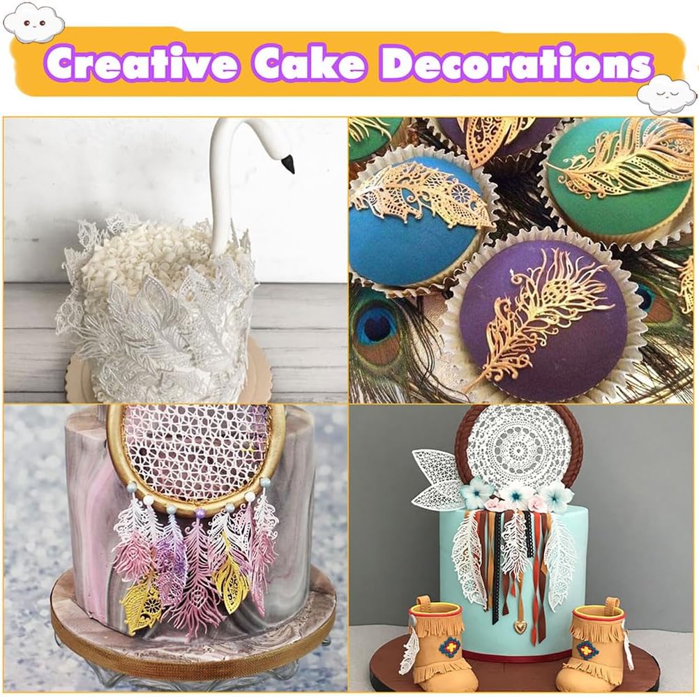 Feather Edible Cake Lace for Cupcake Topper Decoration 10-piece Set Gold
