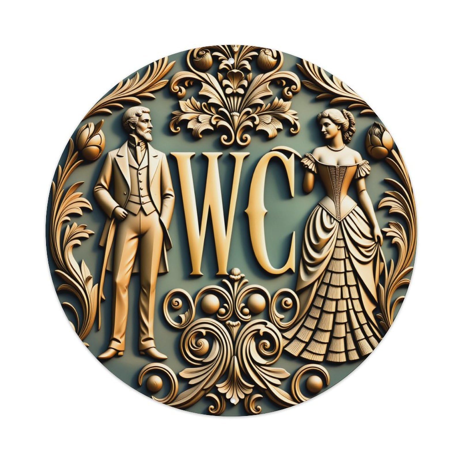 Golden Ornate Victorian WC Sign Metal Tin Sign Vintage Garden Bedroom Cafe Bar Man Cave Home Wall Decor Metal Poster 8x8 inches