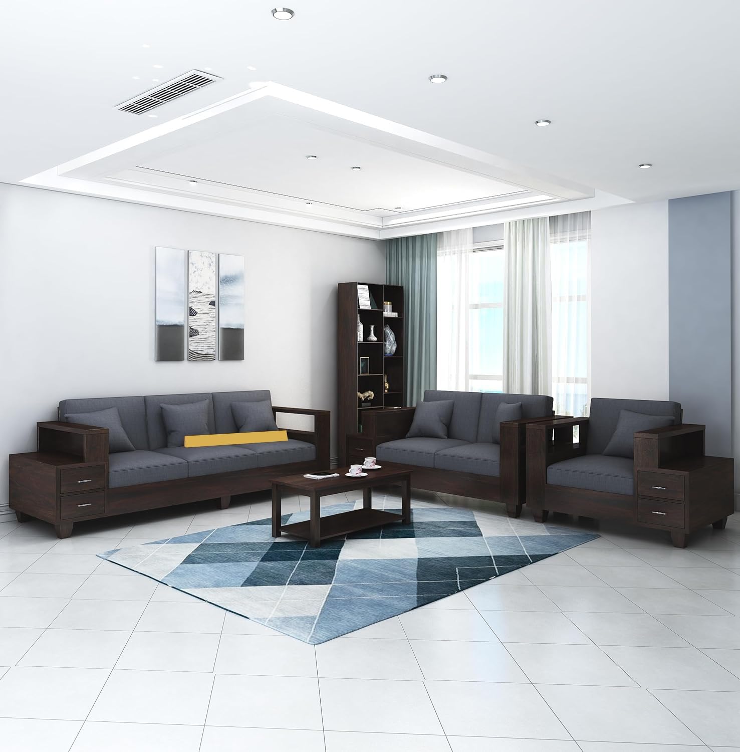 HARSHITA FURNITURES Sheesham Wood 6 Seater Sofa with 2 Drawer Storage for Living Room | 6 Seater Drawer Sofa Set for Home Office & Lounge (3+2+1 Seater Drawer Sofa, Walnut Finish) (B0CQ2RNN78) Amazon Price History, Amazon Price Tracker