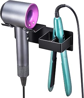 Soporte para Secador de Pelo y Plancha, Soporte Secador de Pared Sin Taladrar, Soporte Plancha de Metal, Soporte para Secador de Pelo Autoadhesivo, para Baño, Dormitorio, Peluquería (Negro)