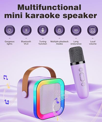 Miniatura 2 de Mini altavoz de máquina de karaoke para niños y adultos, Bluetooth portátil con 1-2 micrófonos inalámbricos, regalos de cumpleaños de Navidad,