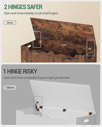 Miniatura 9 de Baúl de almacenamiento de 39.4 pulgadas, baúl banco de almacenamiento con 2 bisagra, caja de madera, organizador de baúl con tapa elevable, banco de