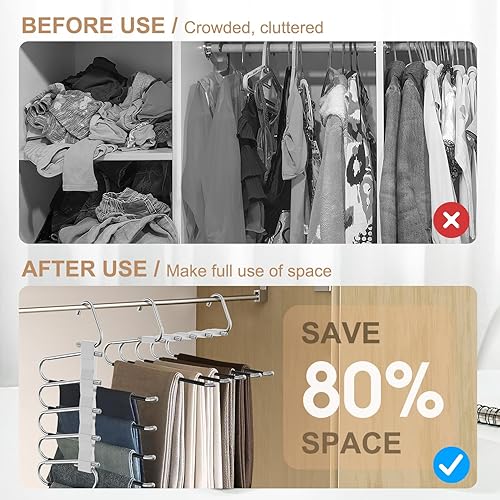 Miniatura 5 de Paquete de 2 perchas para pantalones que ahorran espacio, estante multifuncional antideslizante para pantalones, tubo de acero inoxidable grueso,