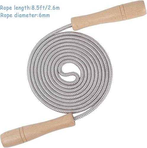 Vista 6 de Cuerda de saltar para niños, cuerda de saltar ajustable de algodón de 8.5 pies con mango de madera para niños y niñas, ejercicio al aire libre