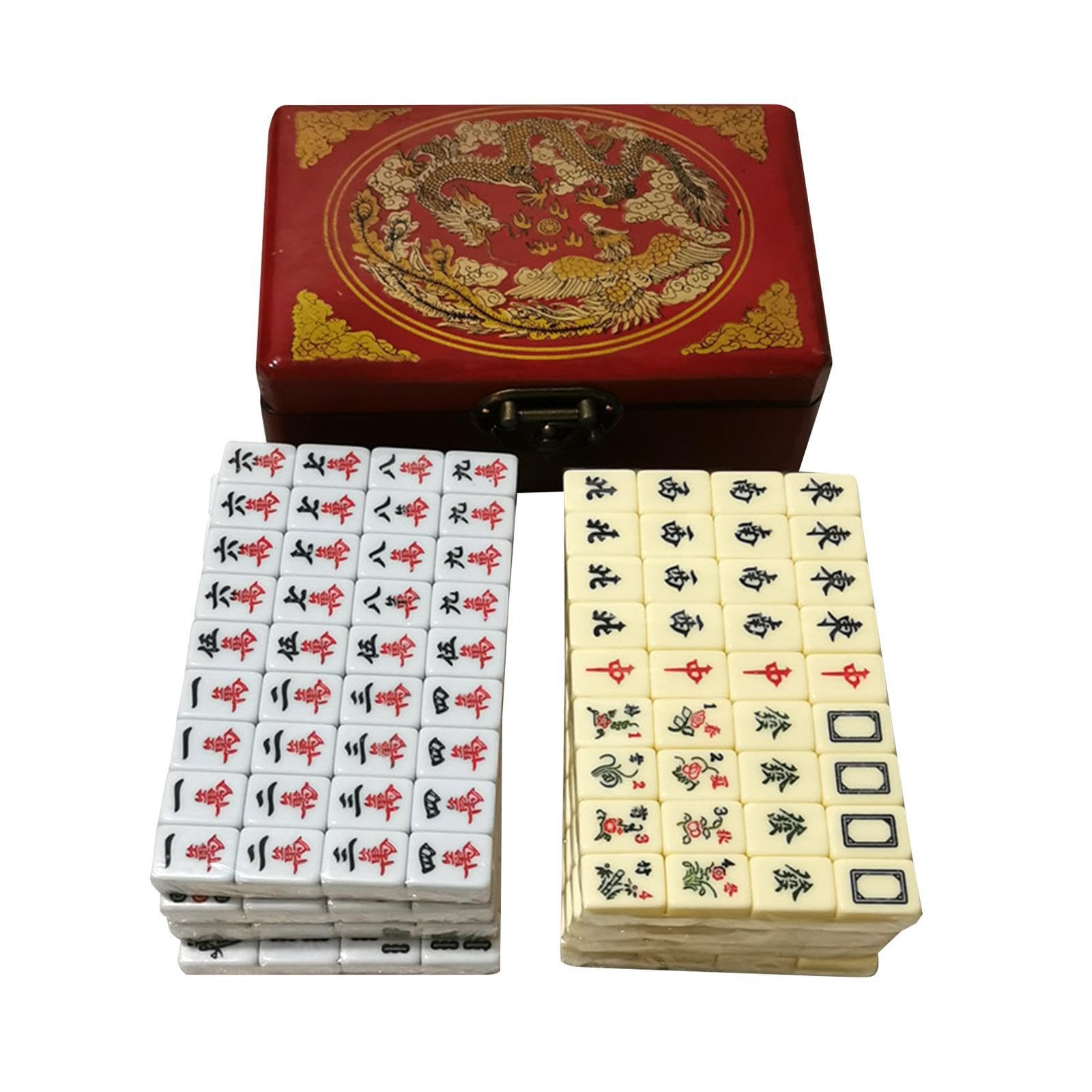 Coffret en Bois de Mini-tuiles de Mahjong Classiques, Facile à pour Les débutants et la Famille. Jeu de Mahjong Traditionnel Chinois, Portable et, Double Couleur