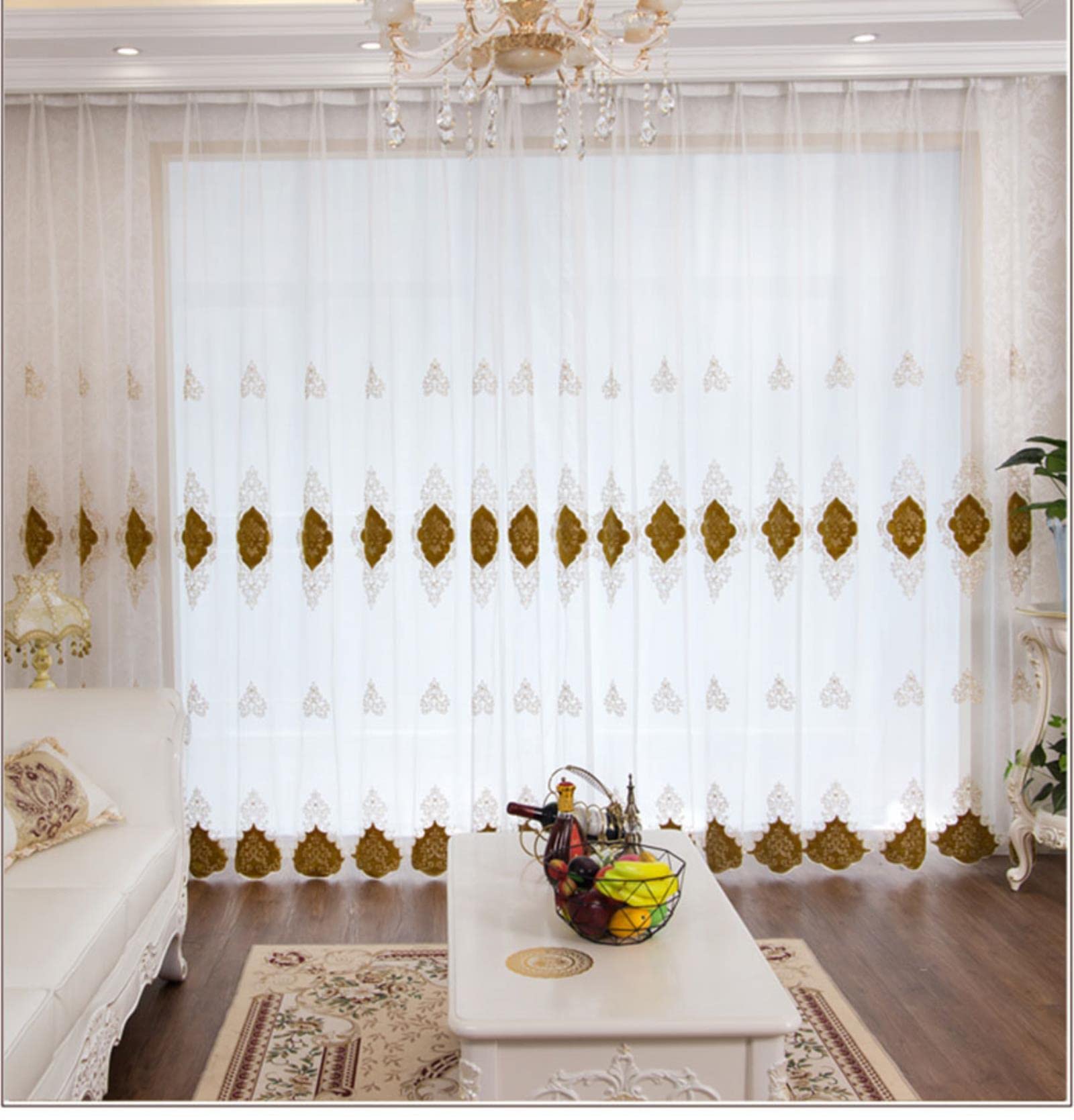 Style européen Bleu brodé fenêtre écran Tulle pour Chambre Luxe café drapé Voile Rideaux pour Salon