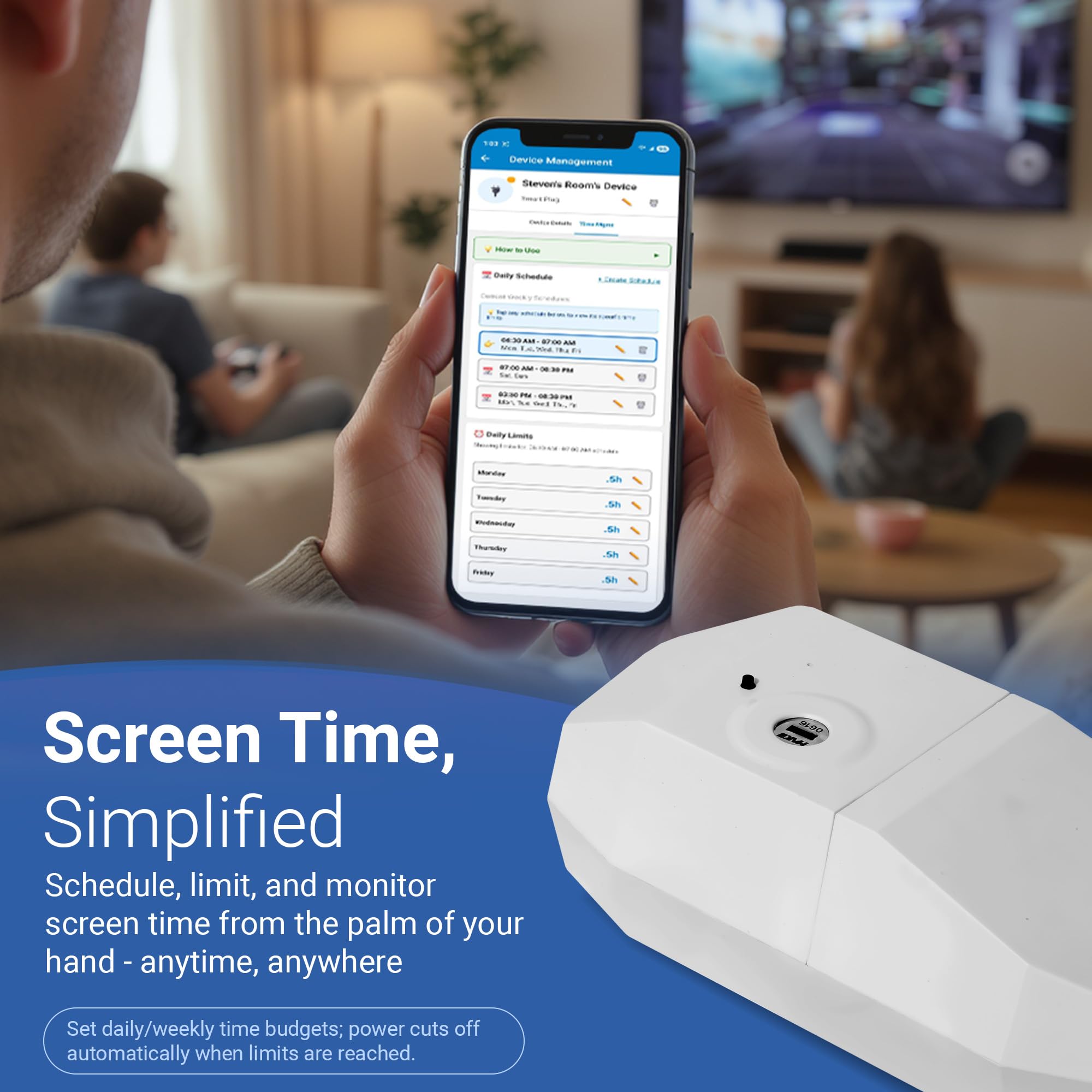 Locking Smart Plug for Kids' Screen Time – Supports Consistent Screen Time Boundaries for TVs, Gaming Consoles & Computers – No Monthly Fees