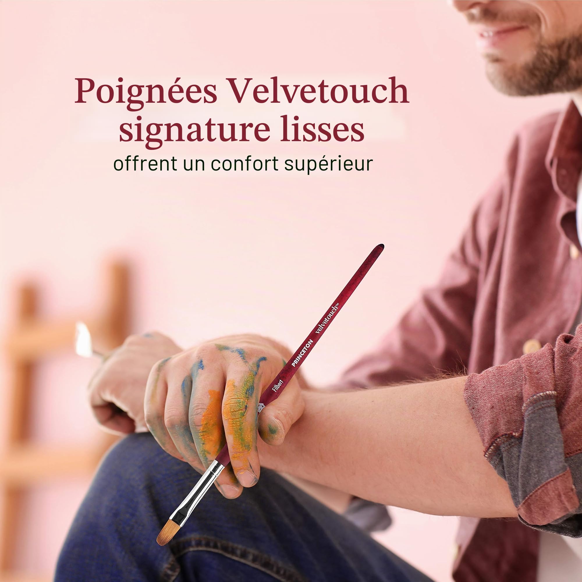 Princeton Velvetouch, série 3950, Pinceau pour Acrylique, Huile et Aquarelle, Lot de 5 Spotter 5/0, Angle Shader ¼, Rond 8, Filbert 8, Rond 2