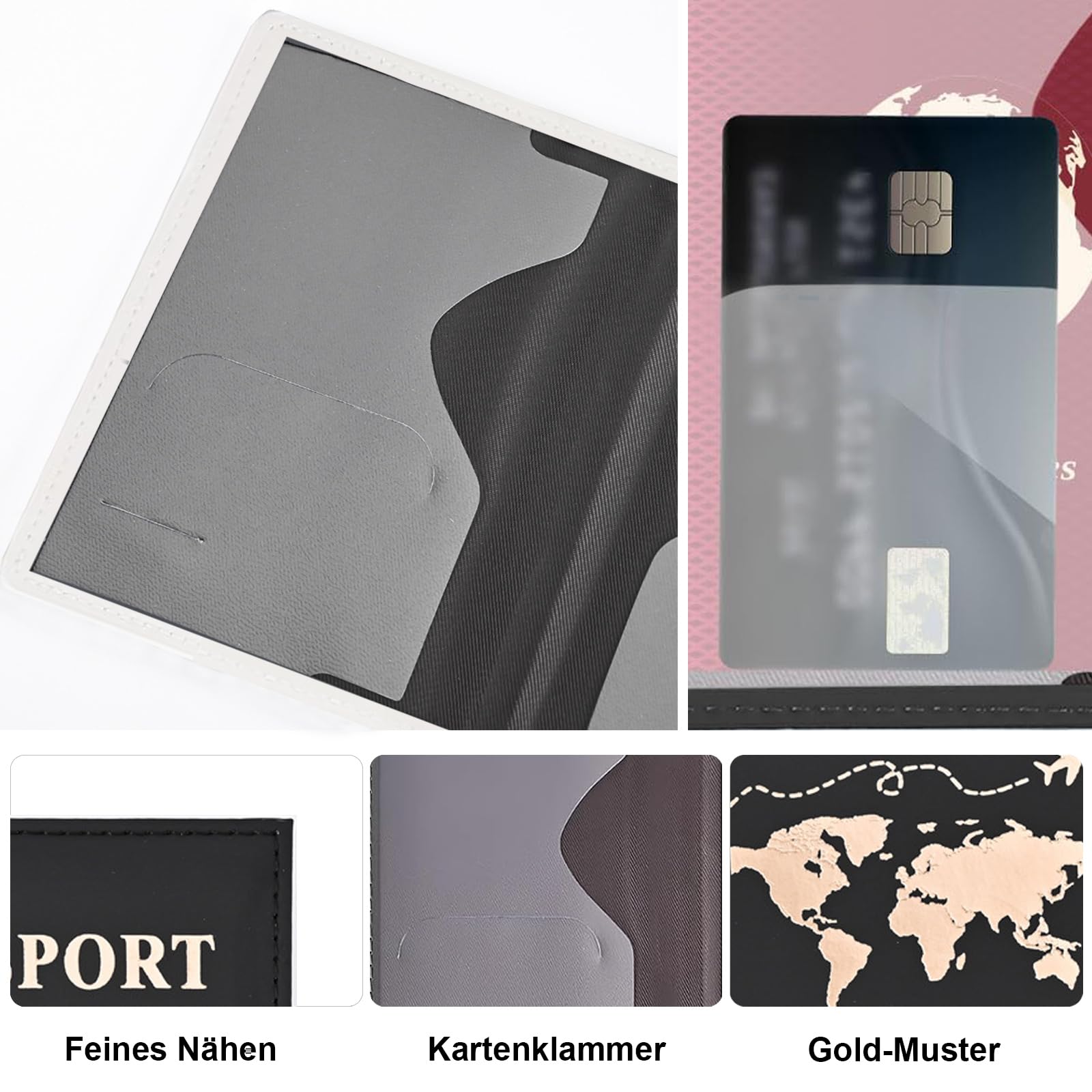 Étui pour passeport, organiseur carte et identité, support passeport et carte de crédit, noir