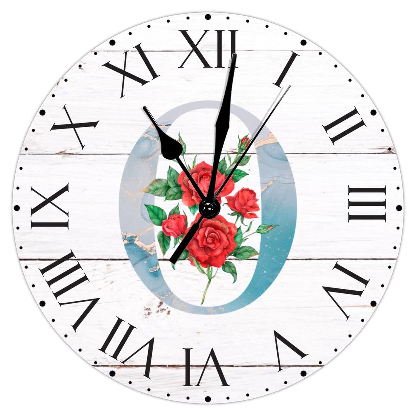 Horloge murale lettre O rouge floral idée cadeau déco originale pour crémaillère et anniversaire