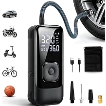 Tire Inflator Portable Air Compressor, 150 PSI 4X Faster Electric Air Pump with Auto Shut-Off, Rechargeable Battery, LED Light, Digital Gauge for Car, Motorcycle, Bike, ATV, Scooter & Sports Balls