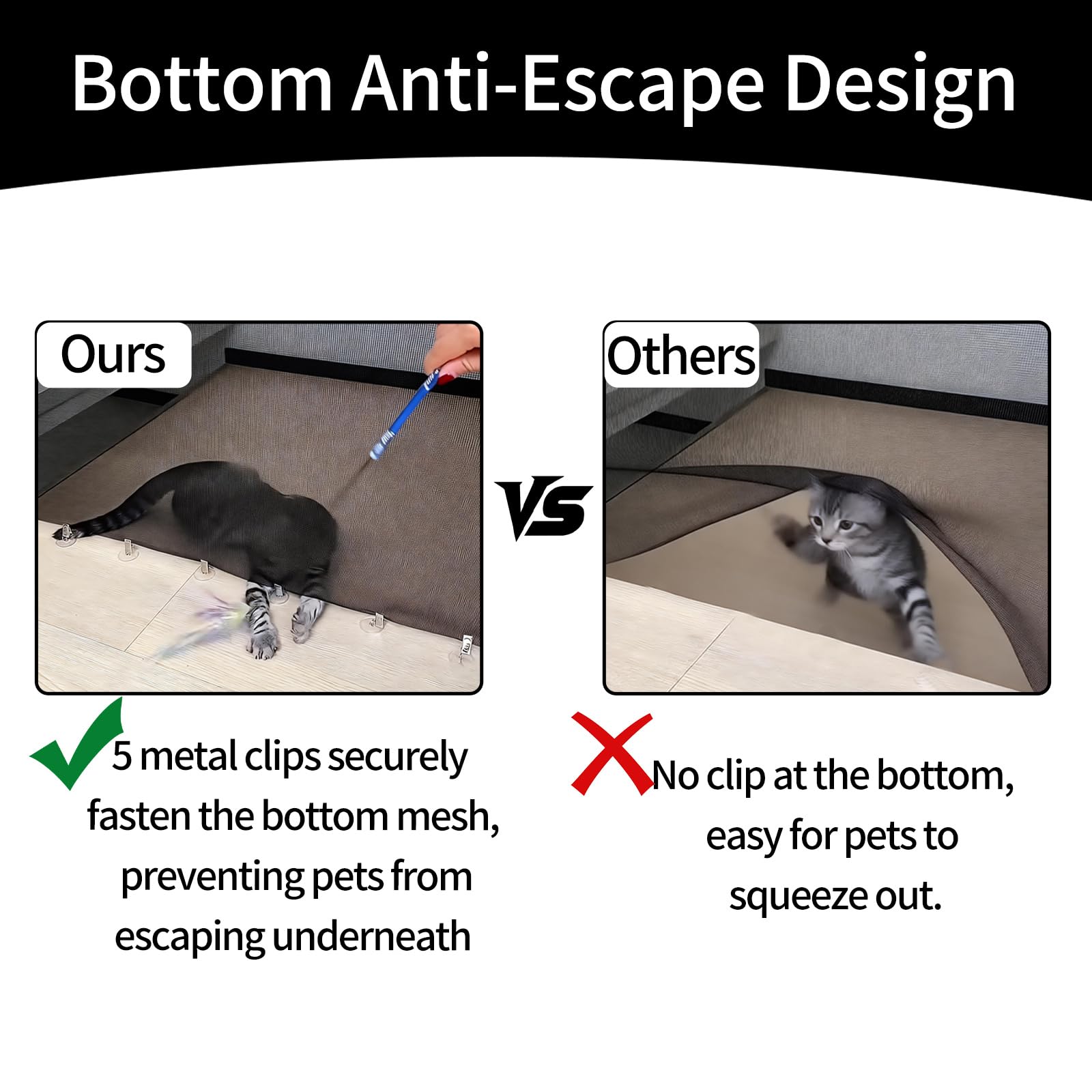 Treppenschutzgitter Ausziehbar, mit verstellbarem Schloss & unterer Klemme gegen Unterkriechen. Universell für Katzen & Hunde, für Küche, Balkon, Flur. (Schwarz, 150 * 78CM)