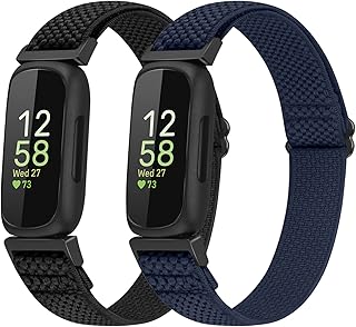 Fimpressiont 2 Pack Nylon Sport Bands Compatible with Fitbit Inspire 3/Inspire 2/Inspire HR/Inspire/Ace 3/Ace 2, Adjustable Elastic Nylon Loop Replacement Bands for Men Women