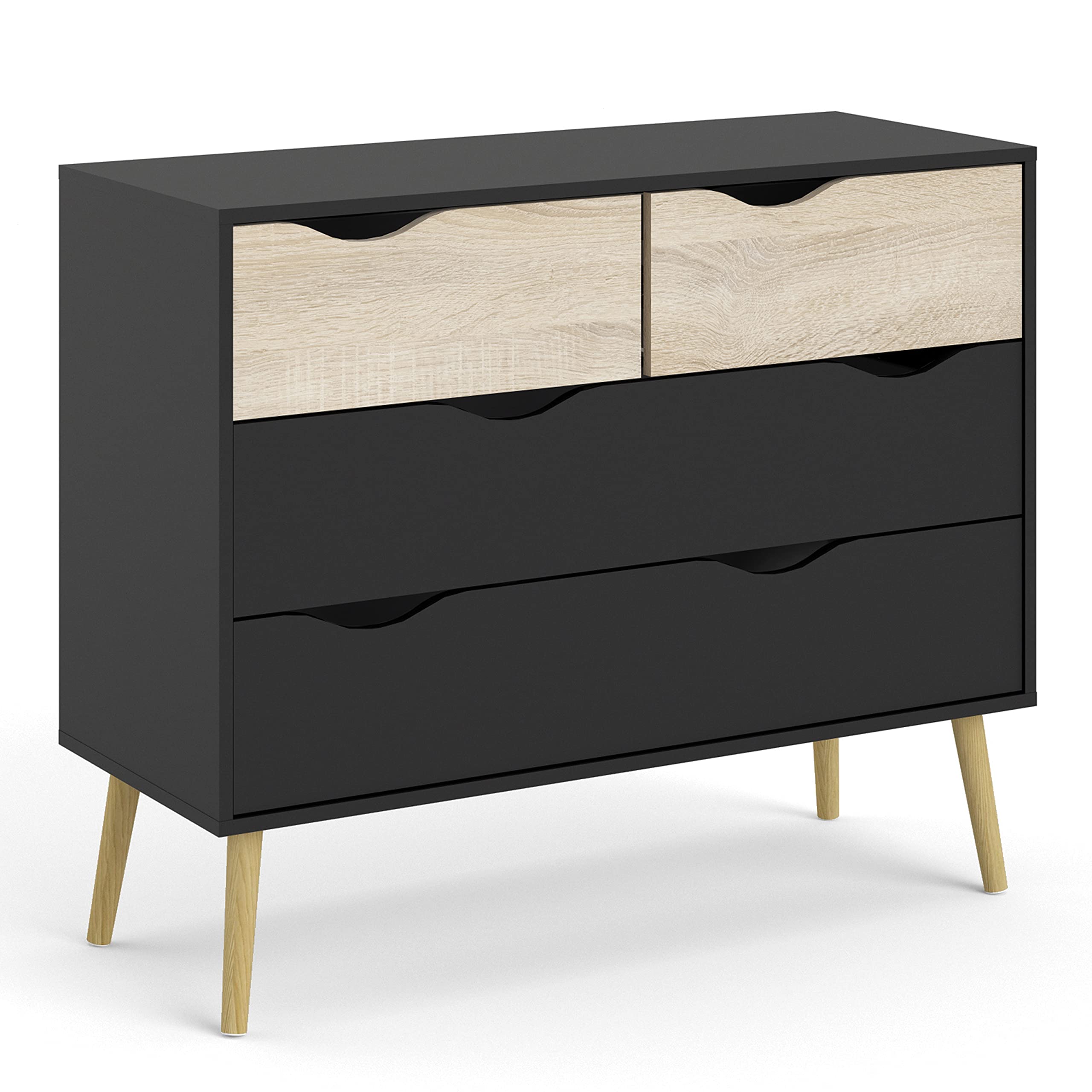 Furniture To Go | Oslo, Black/Oak, Chest of 4 Drawers (2+2)