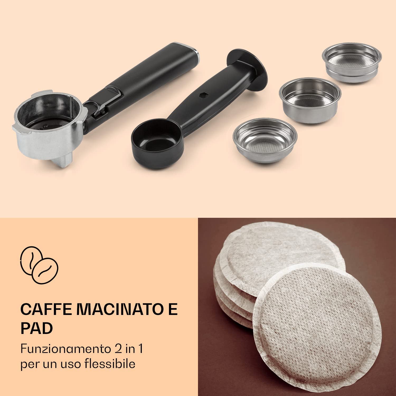 Klarstein Arabica Comfort ekspres do espresso - 20 barów, 1,8 l, dotykowy panel sterowania, 1350 W, stal szlachetna