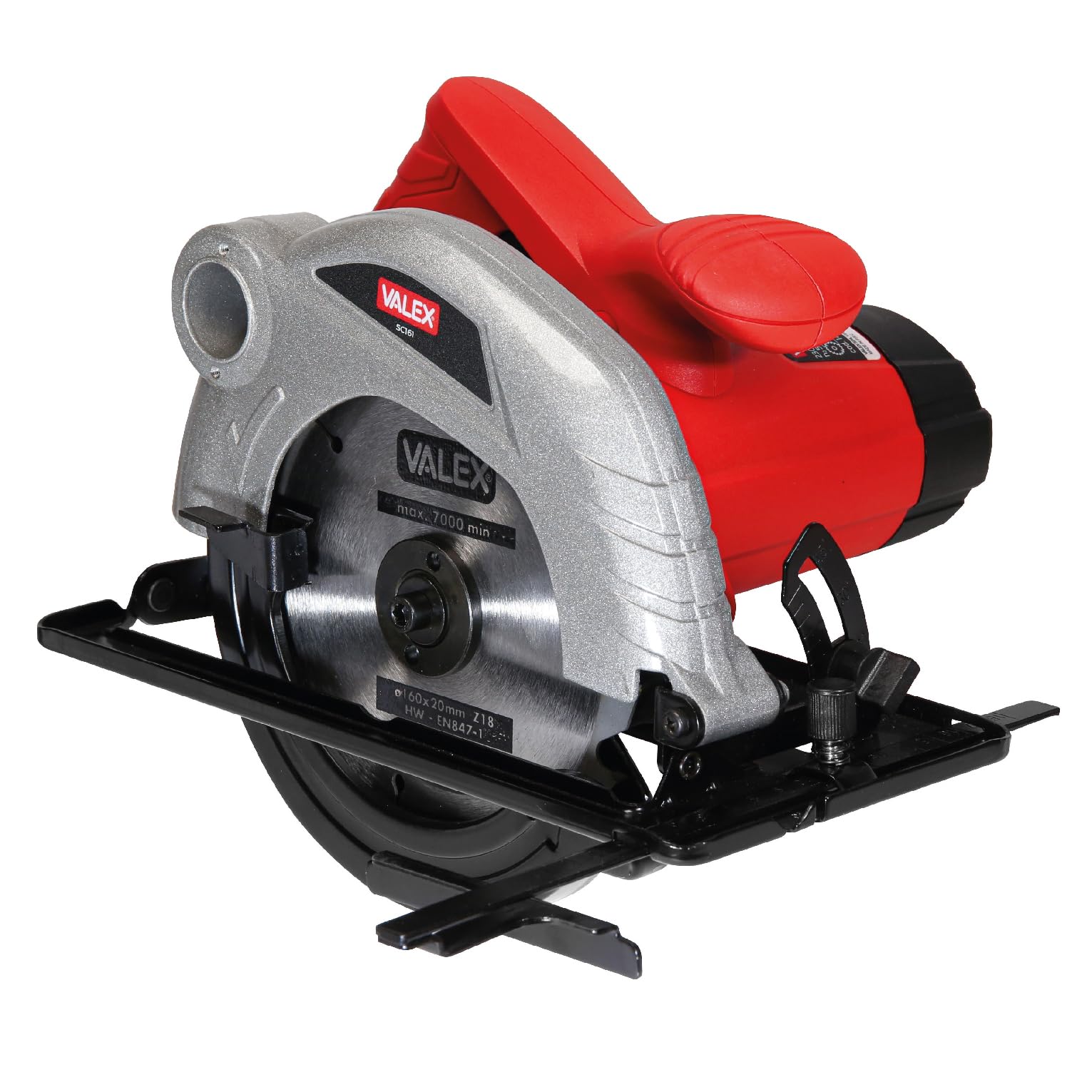 Valex SC161 Sega Circolare 1200W, Lama 160 mm 18 Denti, Taglio 52 mm a 90°, Guida Laterale per Tagli Paralleli