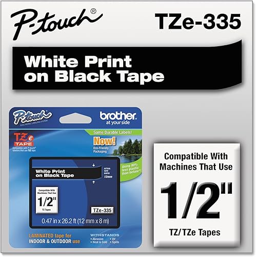 Miniatura 354 de Brother - Cinta de etiquetas laminadas P-touch M31, prémium, 0.47 pulgadas de ancho x 26.2 pies de largo, negra sobre transparente mate Negro sobre