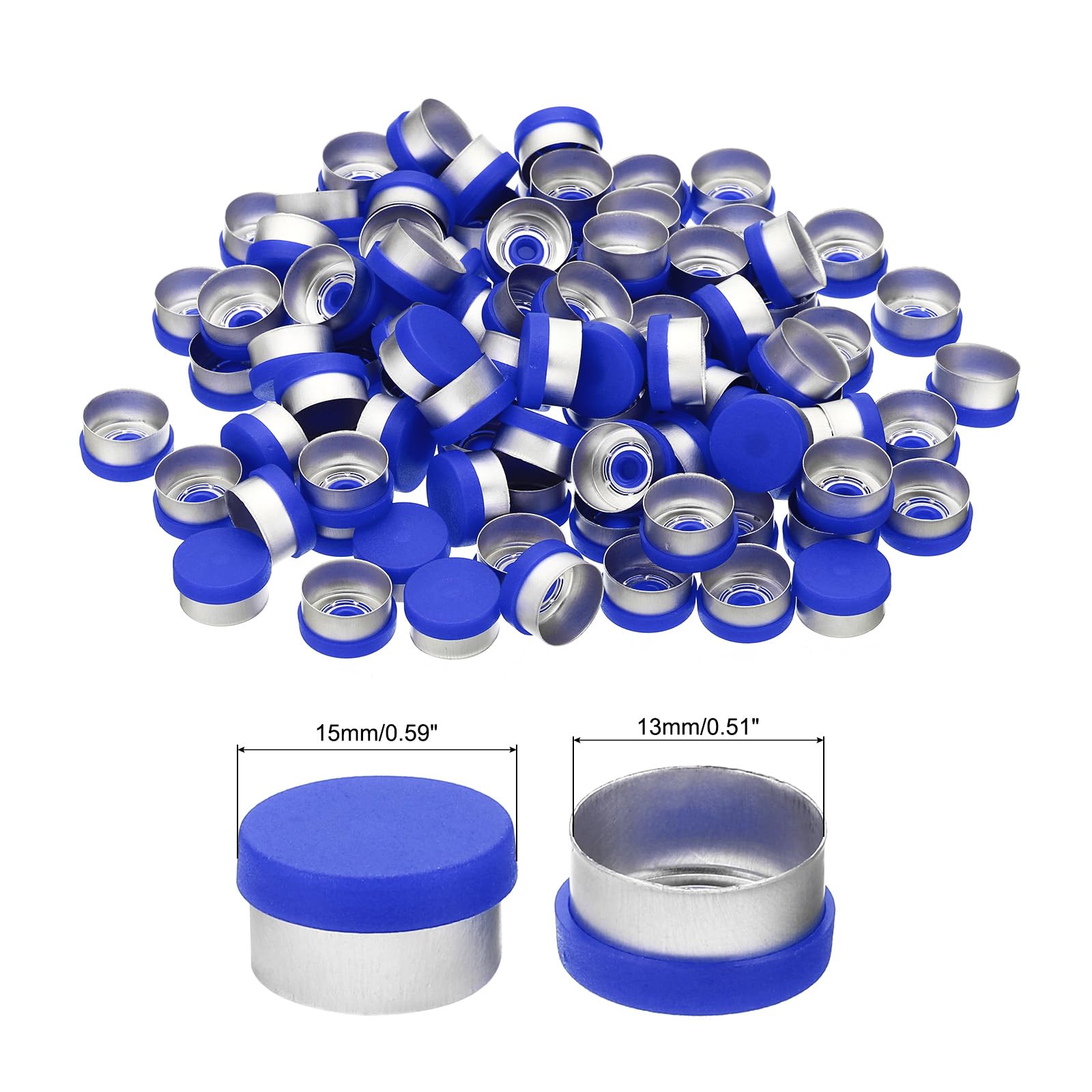 PATIKIL 13mm Flip Off Caps, 100 Pcs Flip Off Caps Flip Off Seals Flip Off Vial Seals Plastic Aluminum Caps Cover for Glass Vial, Blue — Amazon image 2