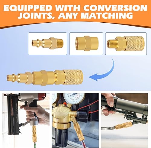 Miniatura 6 de Acoplamiento de aire industrial, enchufe NPT de 1/4 de pulgada y manguera de aire y juego de enchufe FNPT y adaptador rápido, acoplador de aire
