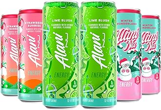 New Alani Energy Drinks Lime Slush, Strawberry Sunrise, Winter Wonderland Variety Pack Sugar-Free, Low-Calorie, 200mg Caffeine, Energy Boost Drink 12 fl oz (Pack of 6) (Packaging May Vary)