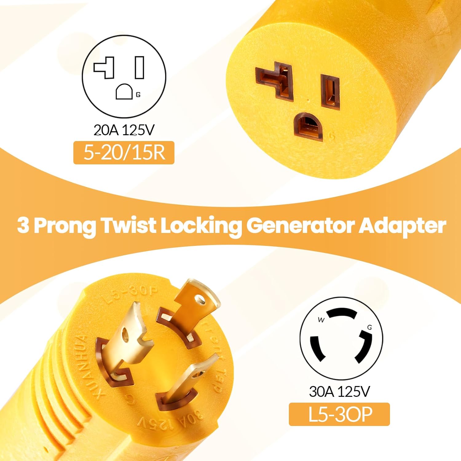 NEMA L5-30P to 5-15/5-20R Adapter + NEMA L14-20P to L14-30R Adapter (20Amp Generator to 30Amp Cord for RV Camper)
