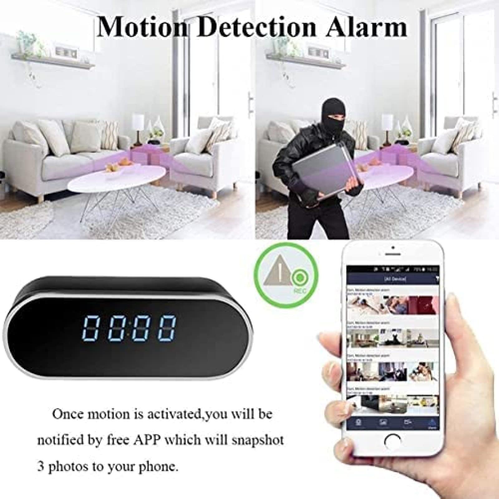 Cámara espía oculta con reloj despertador, Full HD 1080P mini cámara oculta cámara de vigilancia detección de movimiento seguridad niñera cámara grabación de video 58