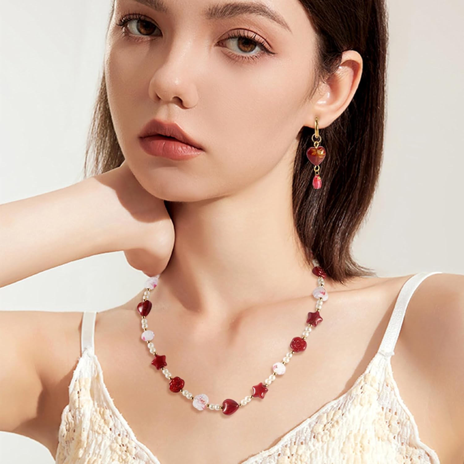 80 Pcs Red Heart Millefiori Lampwork Beads Rose Star Gold Sand Glass Beads Red Crystal Loose Spacer Bead for Valentine's Day Earring Bracelet Necklace Jewelry Making DIY Craft - Image 4