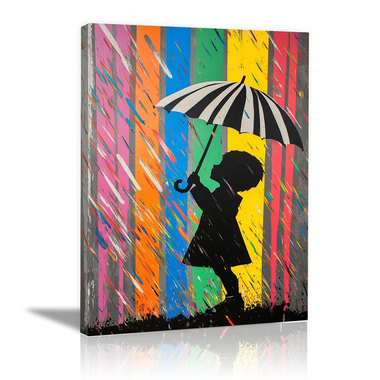 WIKEO Banksy Graffiti Canvas Wall Art Colorful Rain Fun Mural Living Room Décor,Canvas Prints,Abstract Wall Art,-Street Pop Posters Inspirational Quotes(Red)-80x120cm Framed