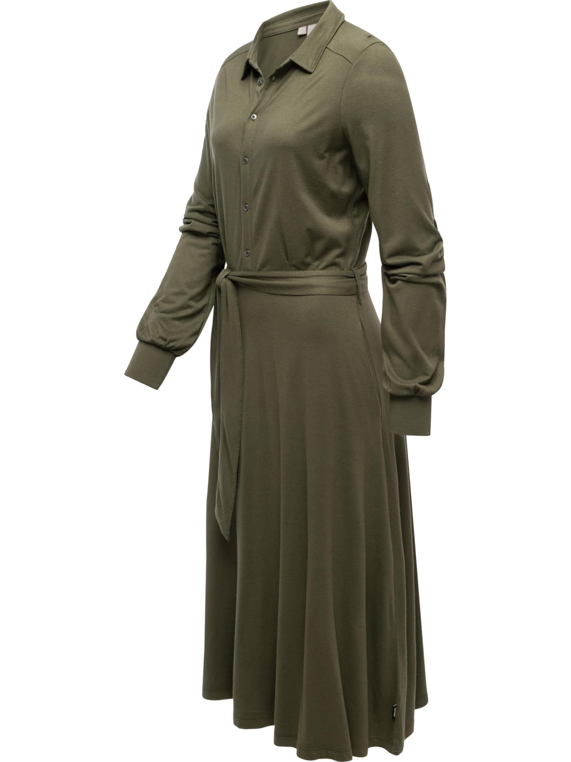 Ragwear Damska sukienka z długim rękawem sukienka midi elegancka sukienka z dżerseju z paskiem w talii Plantee XS-XXL
