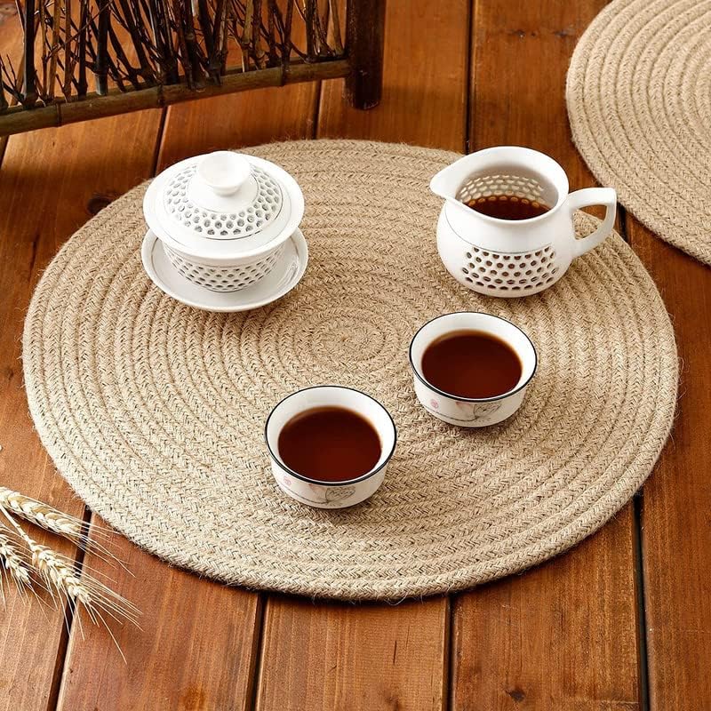 RUGSZONE Hand Woven Braided Carpet Rugs|Round Traditional Spiral Design Jute Door mat|Mat for Bedroom,Living Room,Dining Room,Yoga, ((35x35 cm), Beige)-image-47