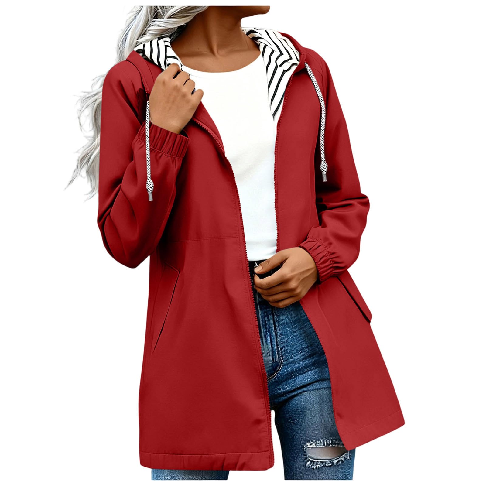Chaqueta impermeable para correr mujer protégete del viento con capucha 8