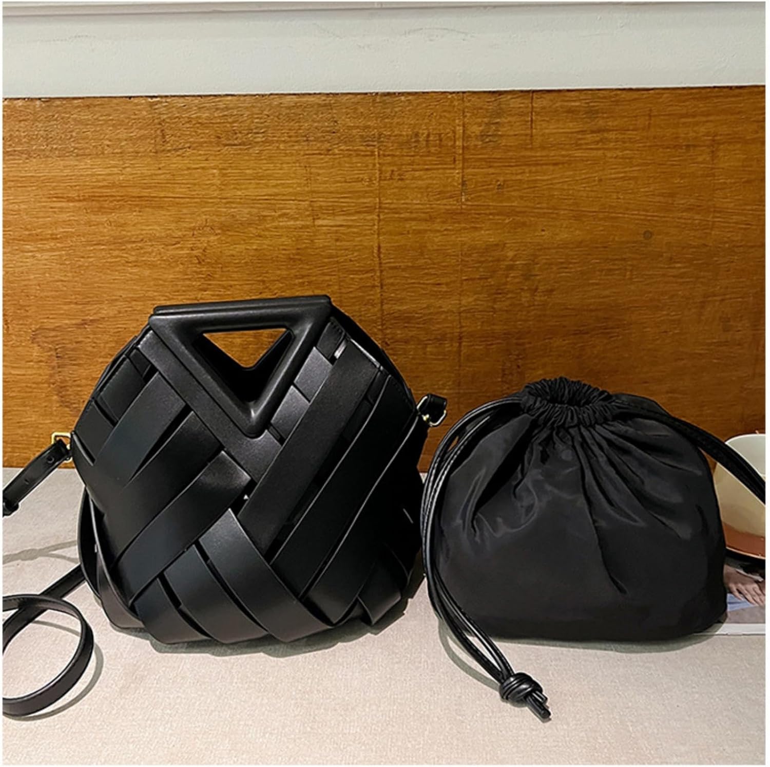 Woven Bucket Crossbody Bags for Women, Top-handle Retro Leather Adjustable Hobo Purse with Zipper Closure Shoulder Bag - Image 6